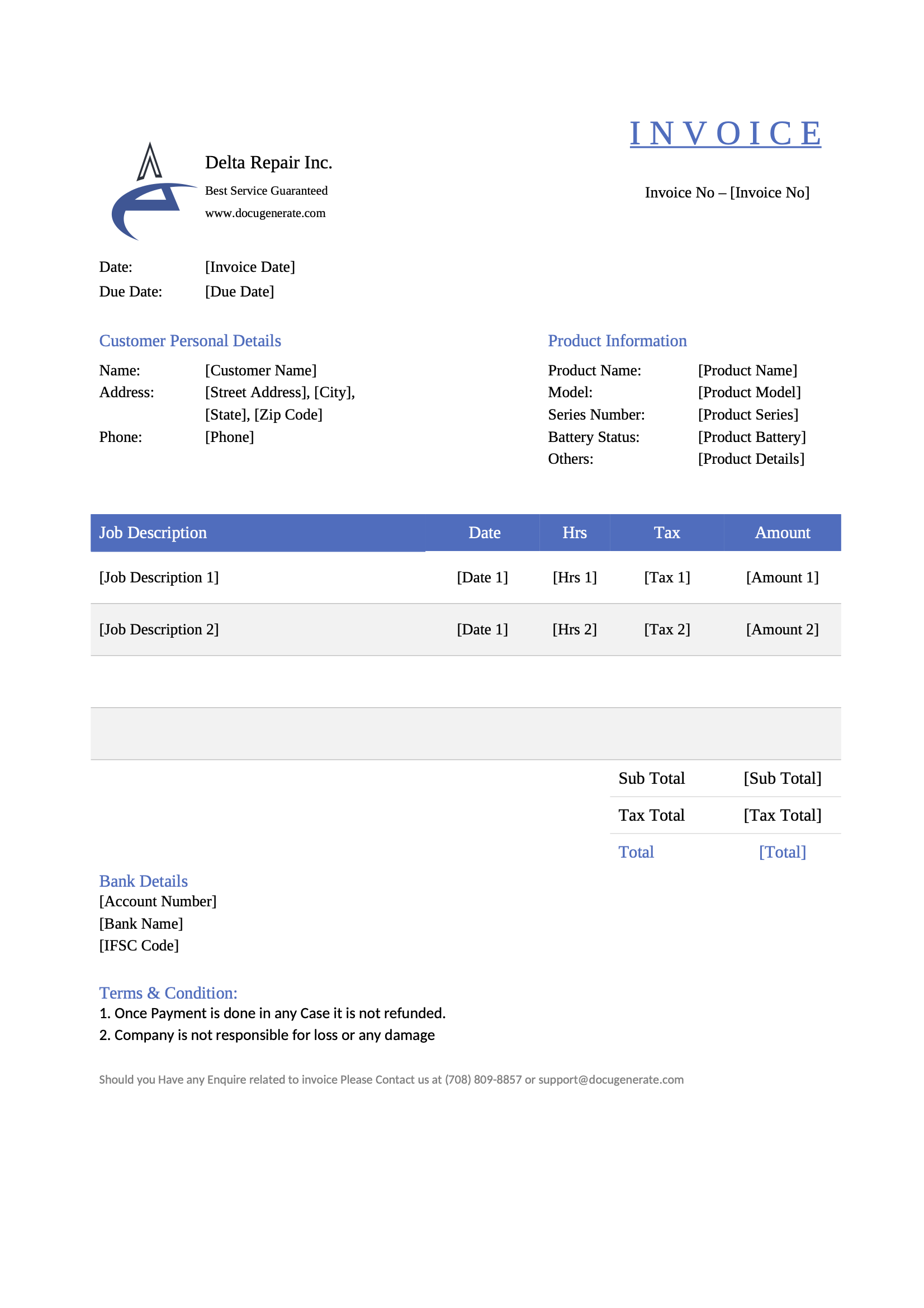 Repair Invoice Template